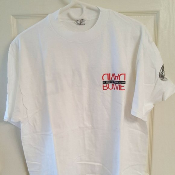 DAVID BOWIE Vintage Shirt Sz LG S/S Black Tie White Noise MINT Very HTF